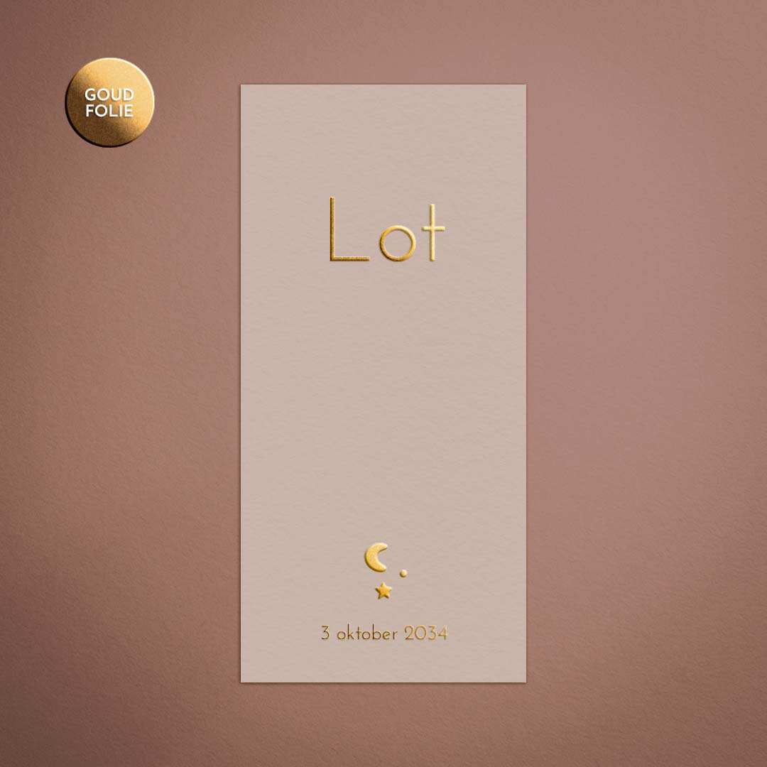 Minimalistisch geboortekaartje met goudfolie voor een meisje