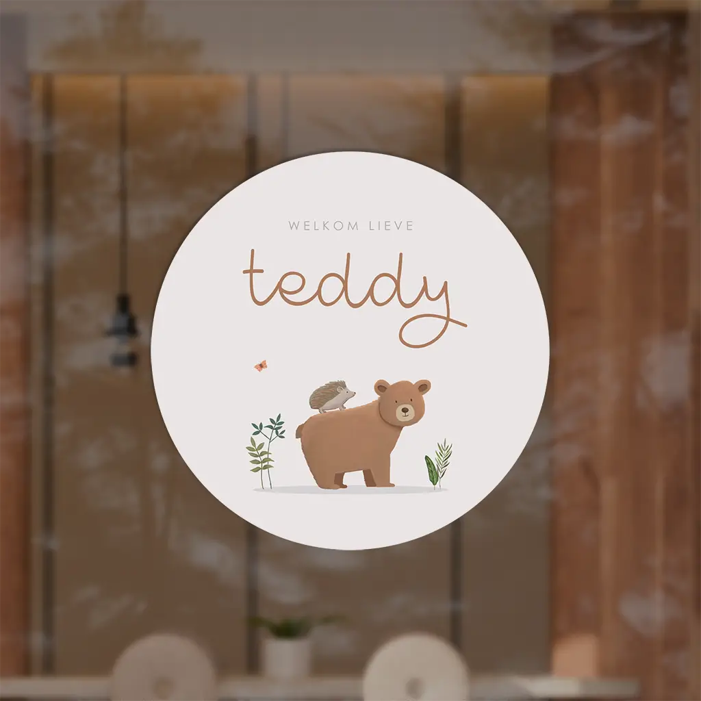 Raamsticker rond met illustraties bosdieren