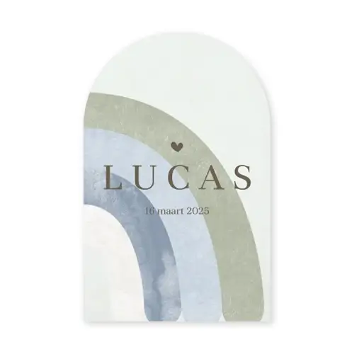Origineel geboortekaartje met regenboog in de vorm van een arch