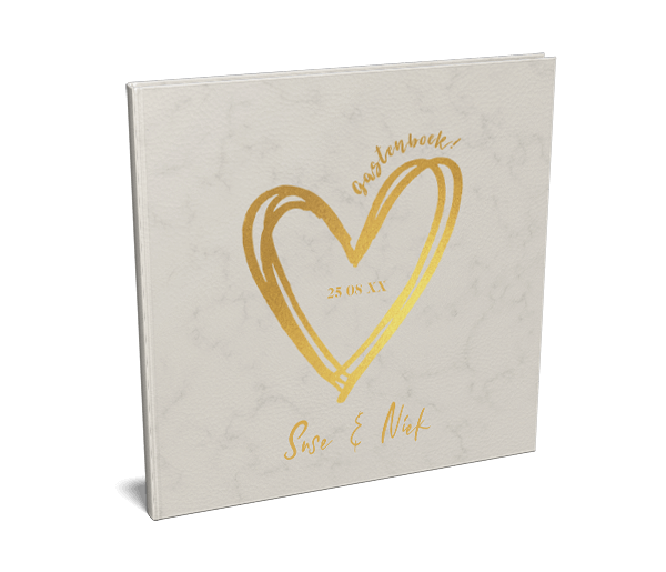 Gastenboek goudlook hart op marmer achtergrond 30x30 cm