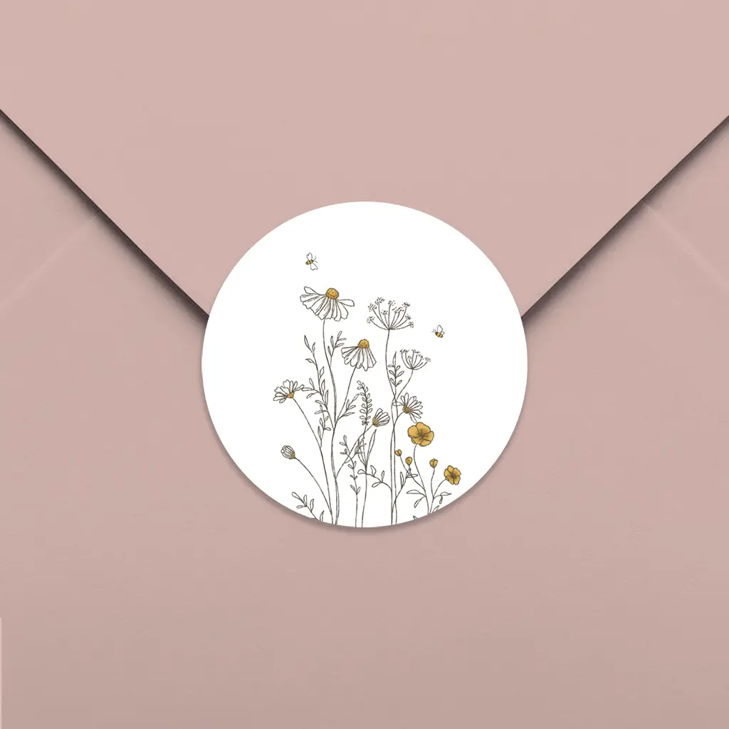 Vrolijke sluitsticker met bloemen en bijtjes - per 25 stuks