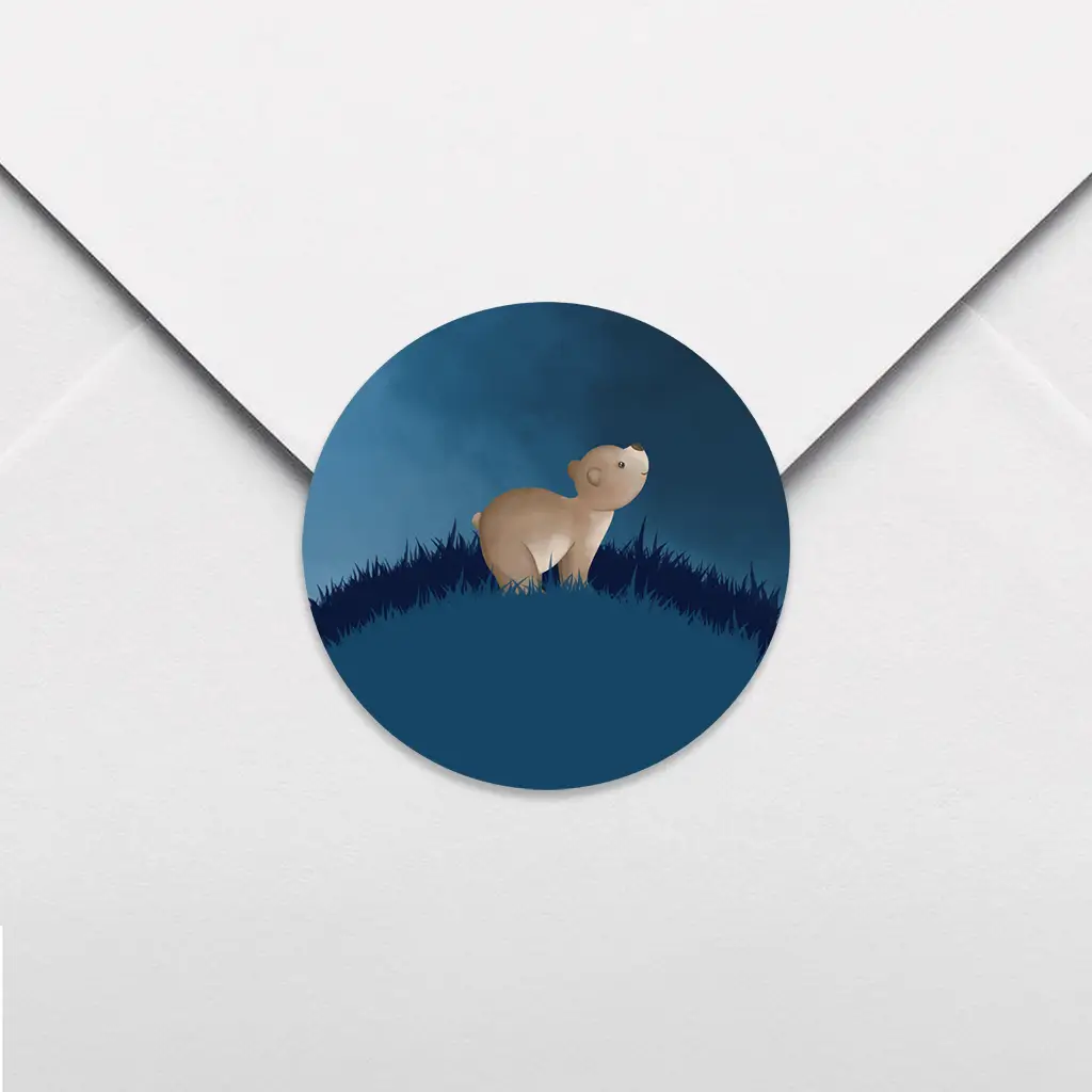 Sluitsticker blauw met beertje - per 25 stuks