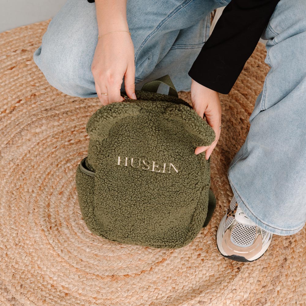 Teddy rugzak met naam en oortjes