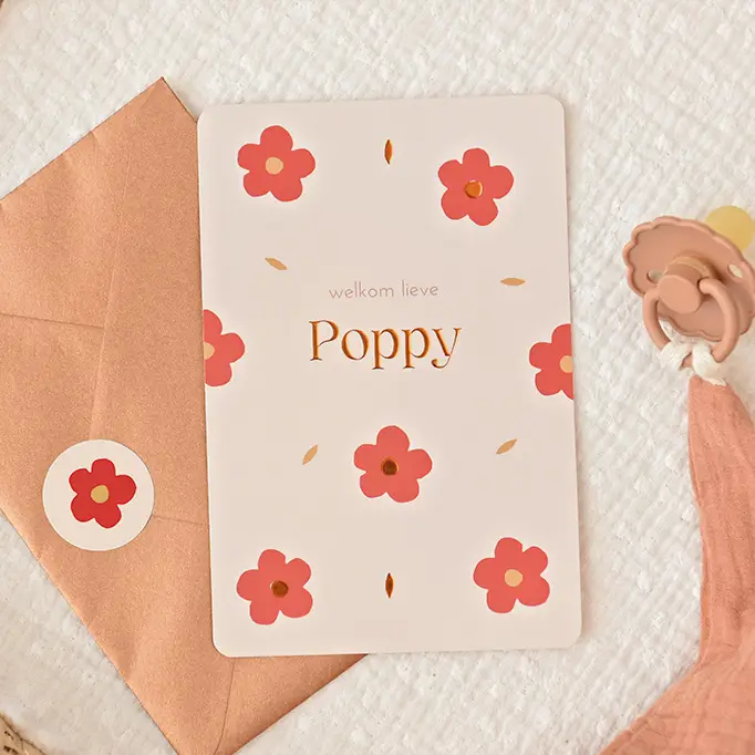 Hoogglans geboortekaartje meisje met bloemetjes