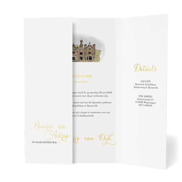 Drieluik jubileumkaart met goudfolie