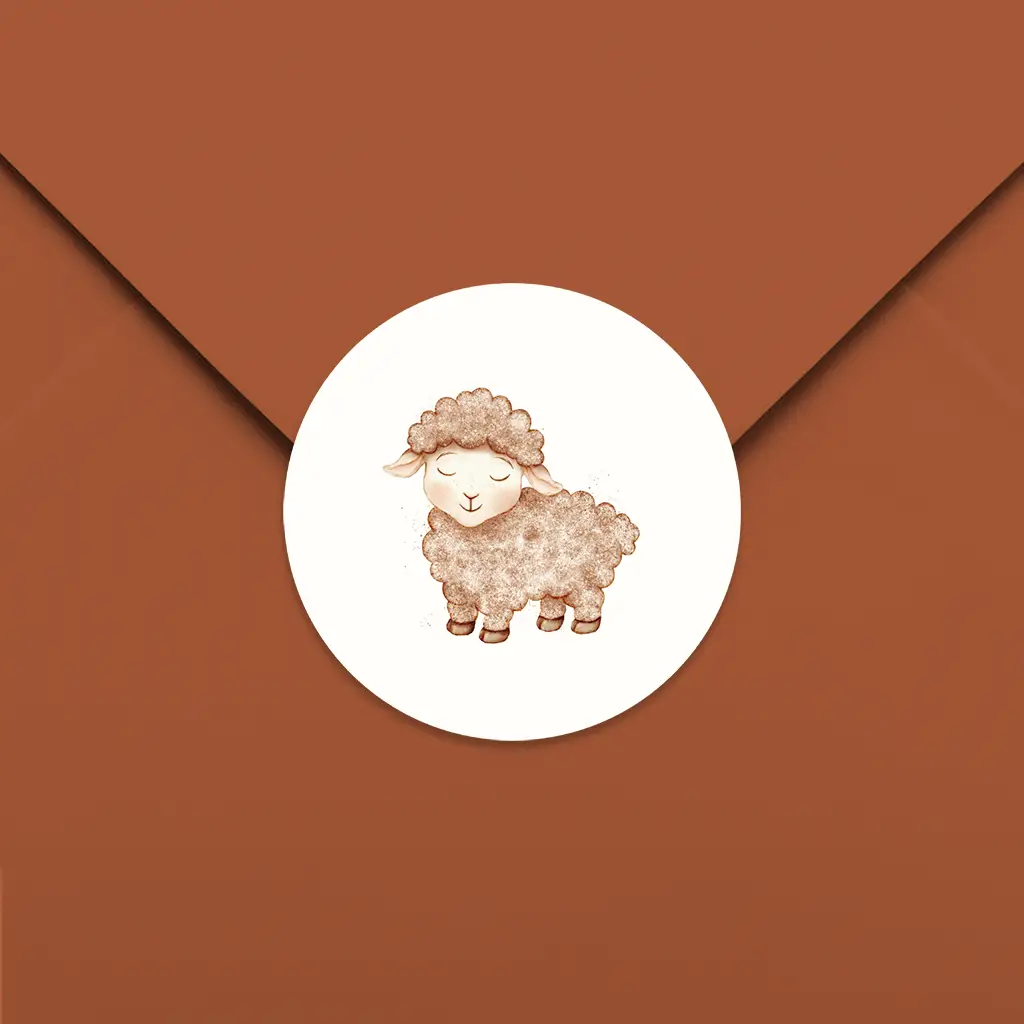 Lieve sluitsticker met een bruin schaapje - per 25 stuks