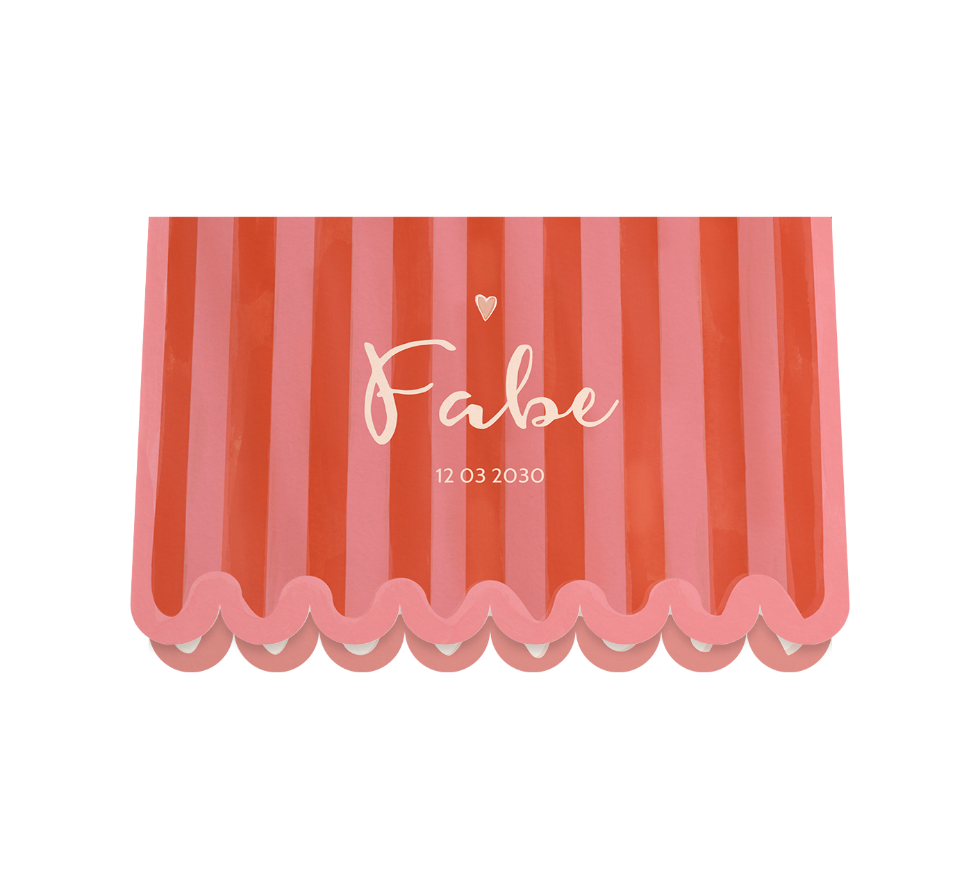Origineel geboortekaartje met roze en rode strepen en hartje
