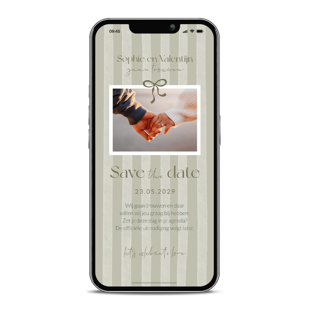 Digitale Save the Date met strepen, strik en eigen foto