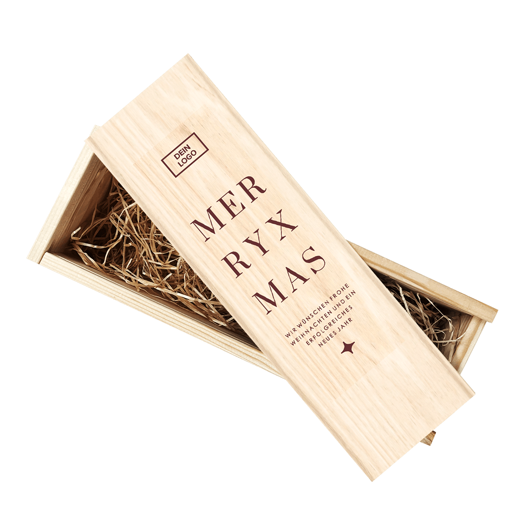 Kundenpresent: Weihnachtliche Weinbox 'Merry Christmas' mit Logo