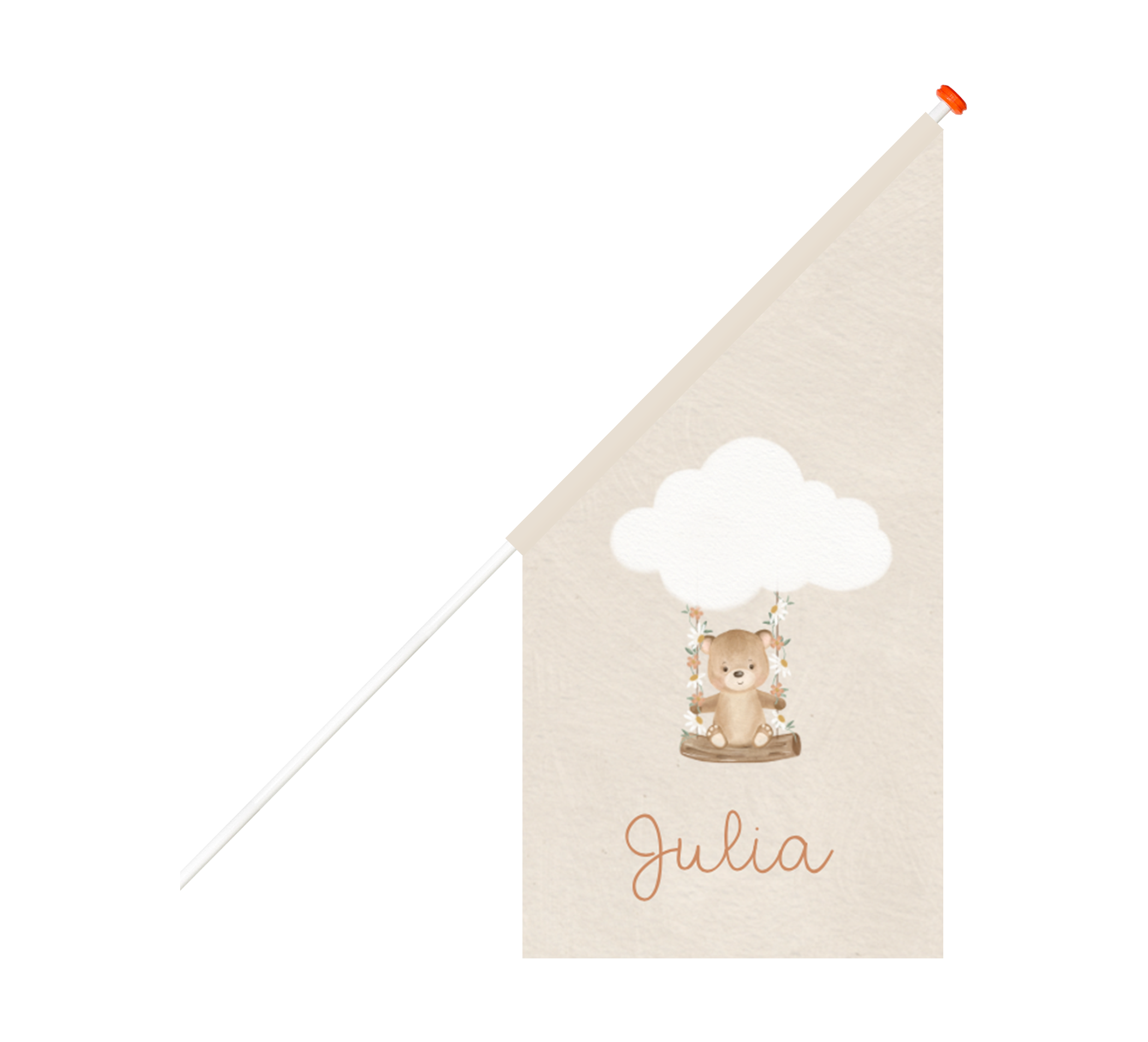 Geboortevlag beige met beertje op schommel
