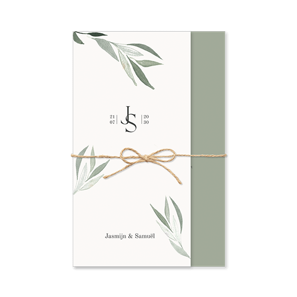 Drieluik trouwkaart met olijftakjes