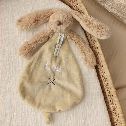 Happy Horse konijn Richie knuffeldoekje beige met geborduurde naam