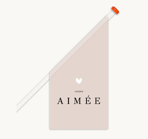 Roze geboortevlag met naam en hartje