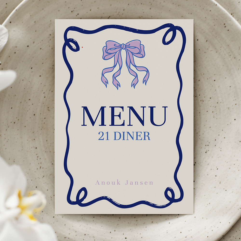 Menukaart 21 diner met strik en kader