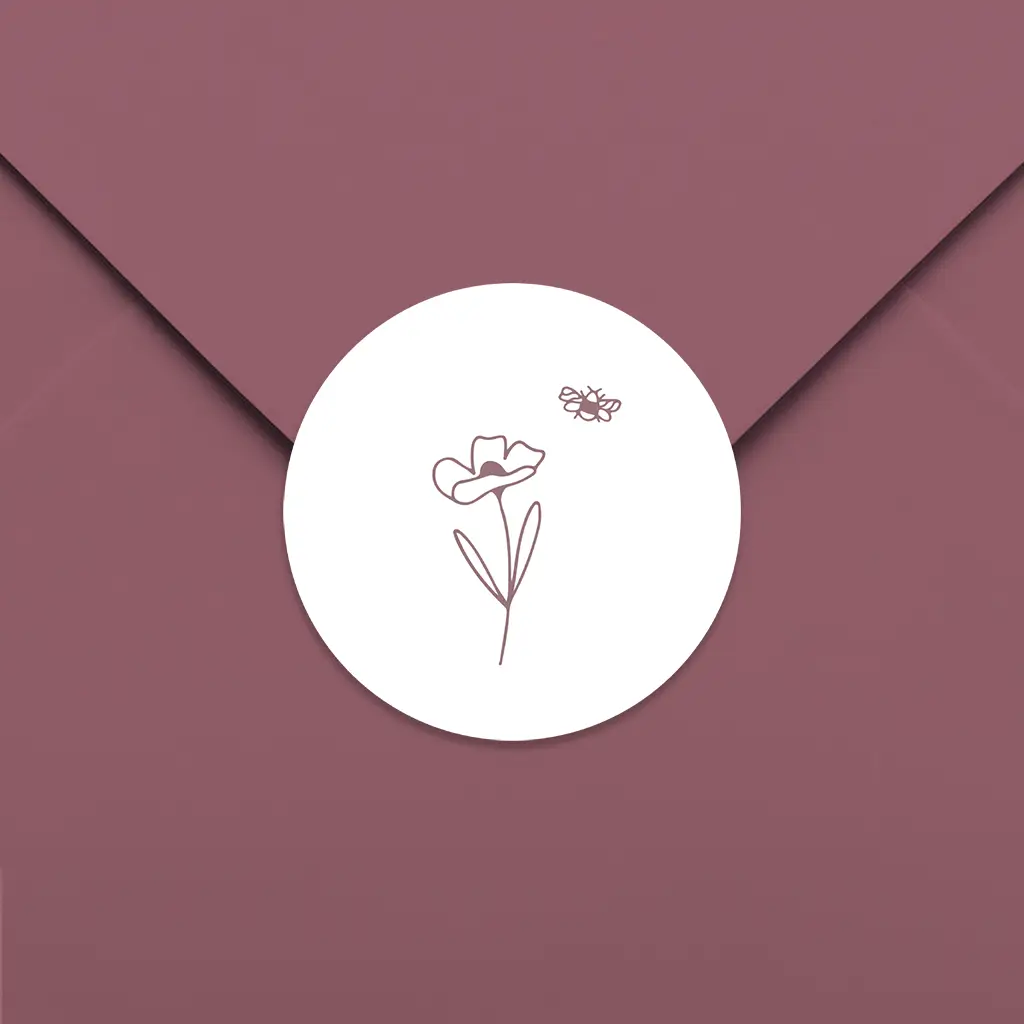 Prachige sluitsticker met lijntekening bloemetje - per 25 stuks