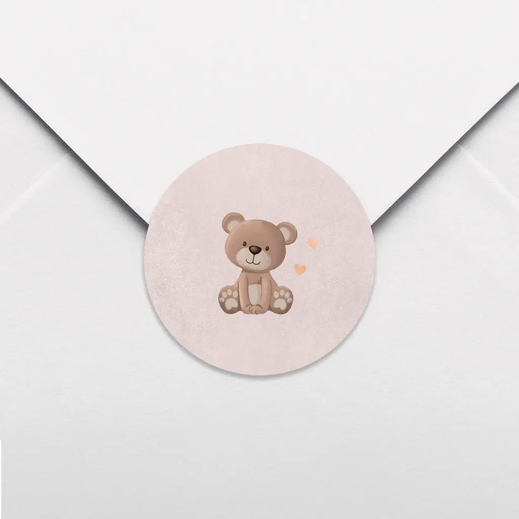 Sluitsticker roze met beertje - per 25 stuks