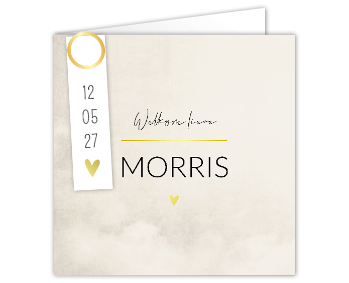 Geboortekaartje jongen beige gewolkt goudfolie