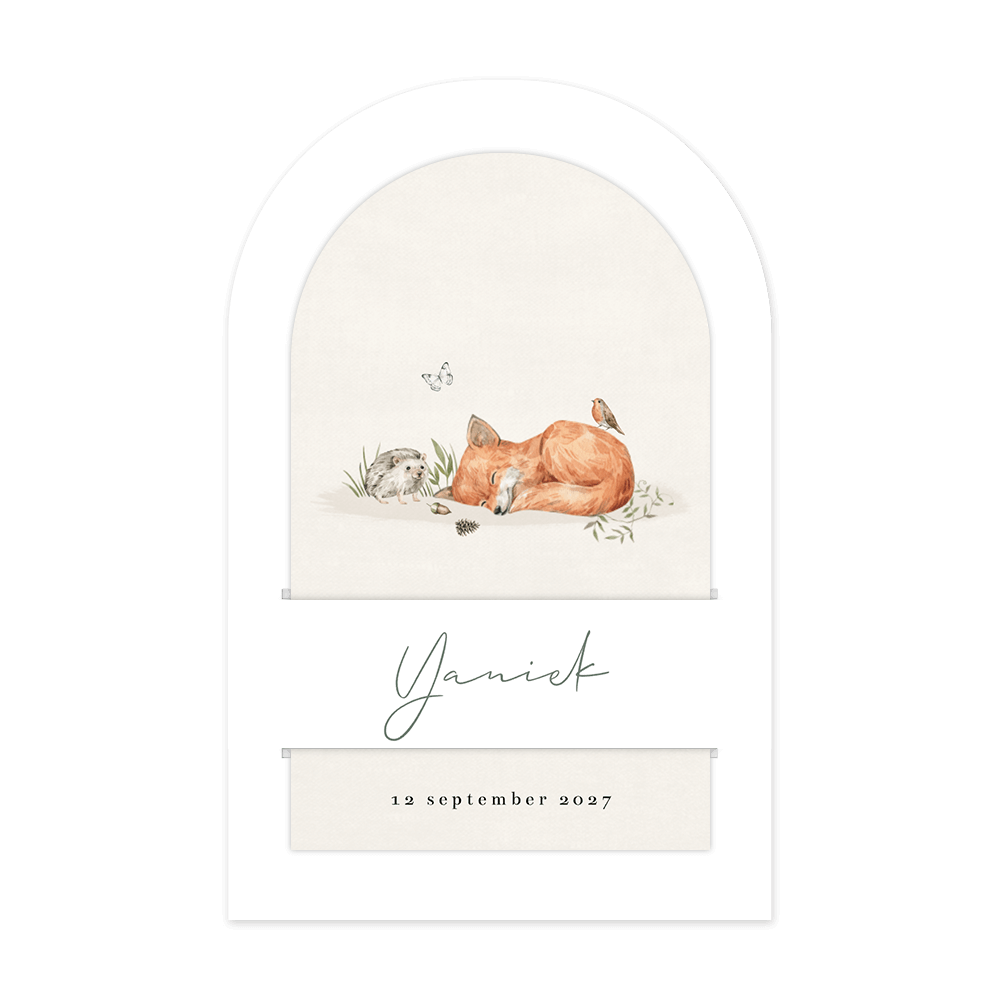 Genderneutraal insteek geboortekaartje met bosdieren