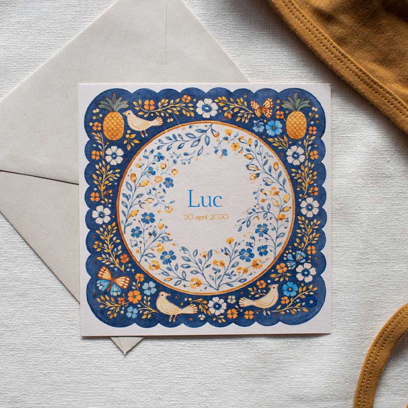 Geboortekaartje jongen boho eclectic bloemen vogels