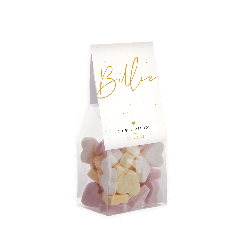 Vouwkaartje met sierlijke letters en klein hartje