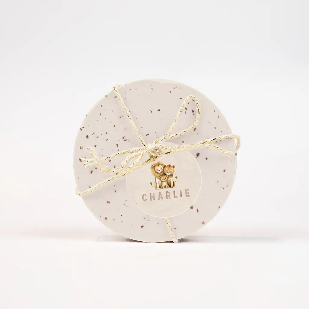 Doopsuiker labeltje met leeuwenfamilie - per 16 stuks