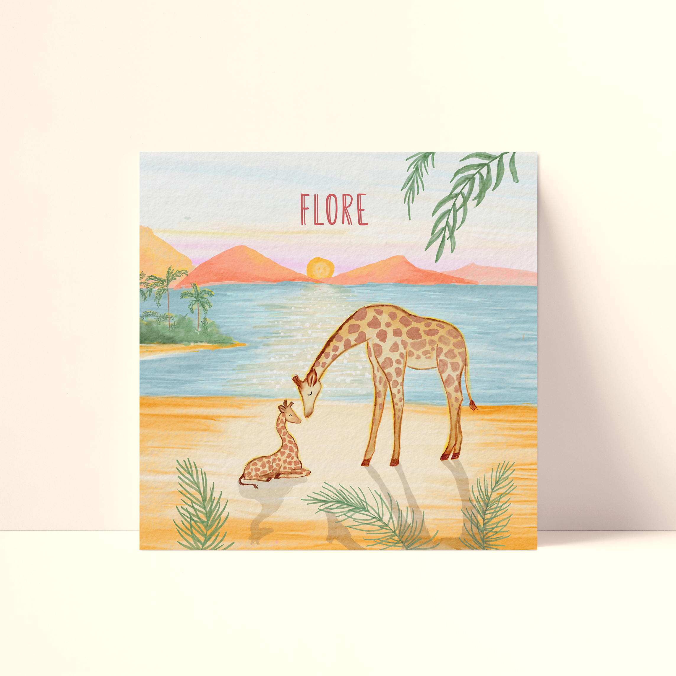 Geboortekaartje met giraffen in pastelkleuren