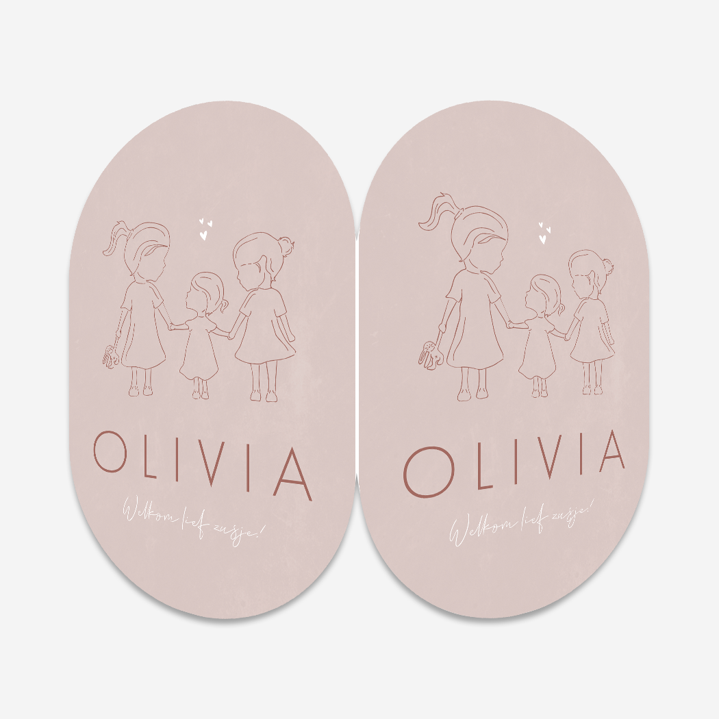 Raambord Roze Meisje Zusjes Lijntekening