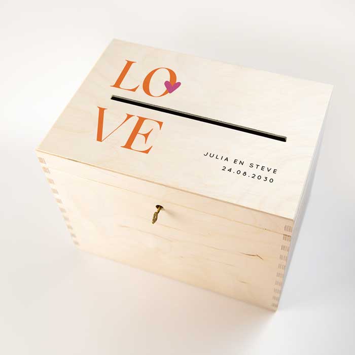 Enveloppendoos bruiloft in colourblocking kleuren