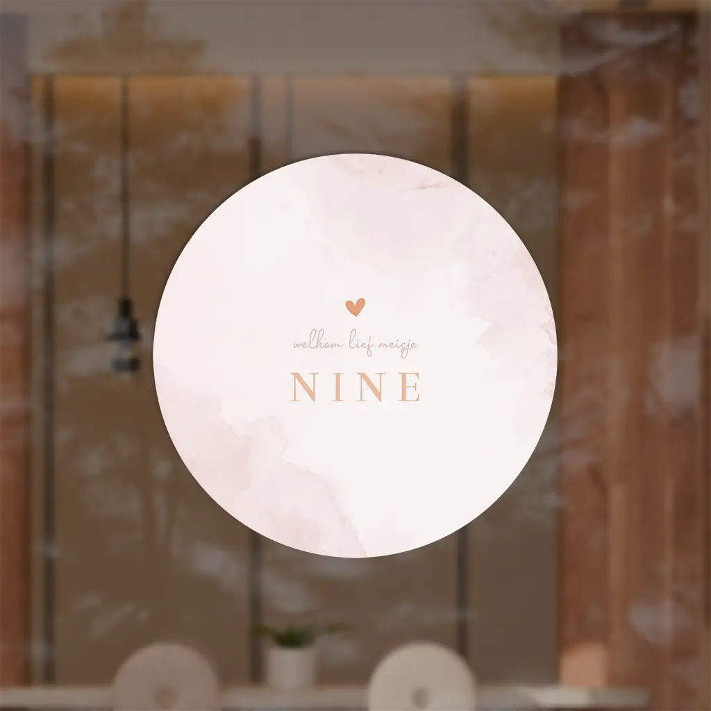 Raamsticker rond met roze watercolour en hartje