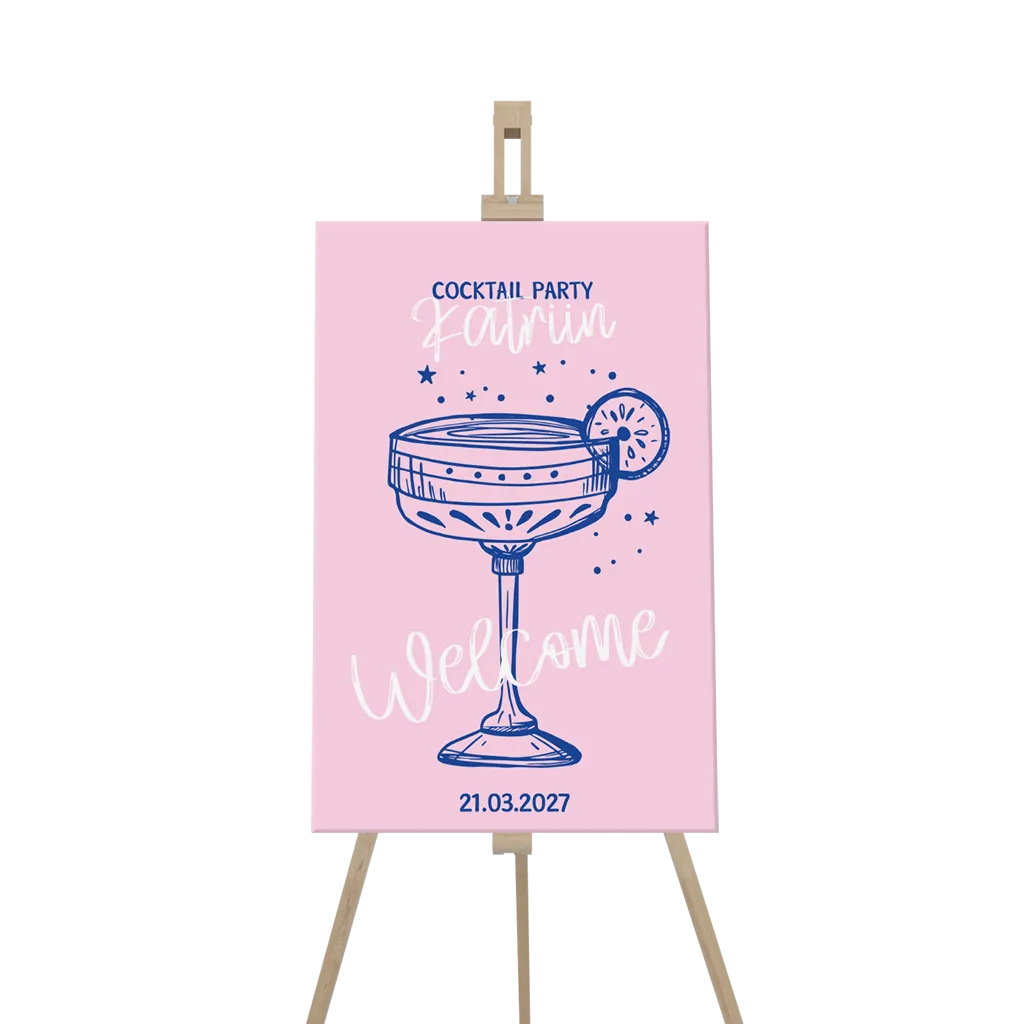 Willkommensschild zur CocktailParty mit CocktailGlas