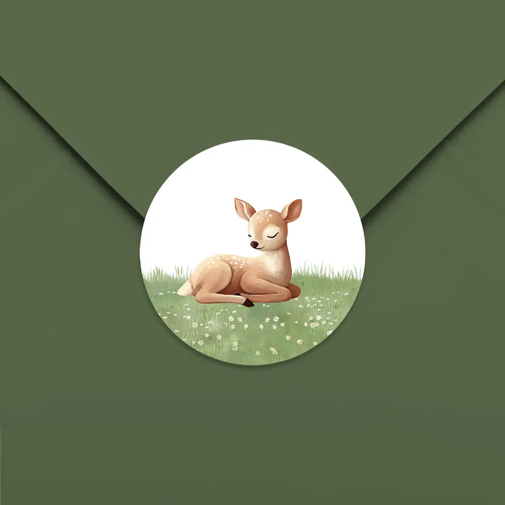 Sluitsticker met schattig hertje in het gras - per 25 stuks