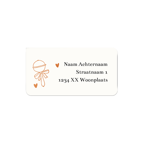 Adresstickers geboorte met rammelaar en hartjes in folie