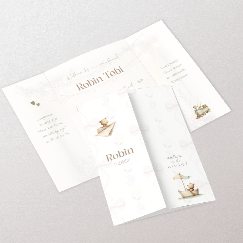 Geboortekaartje met beren luikvouw neutraal