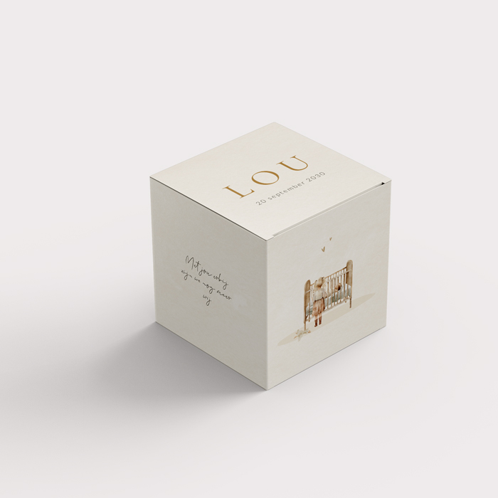 Doopsuiker doosje beige met illustratie ledikant