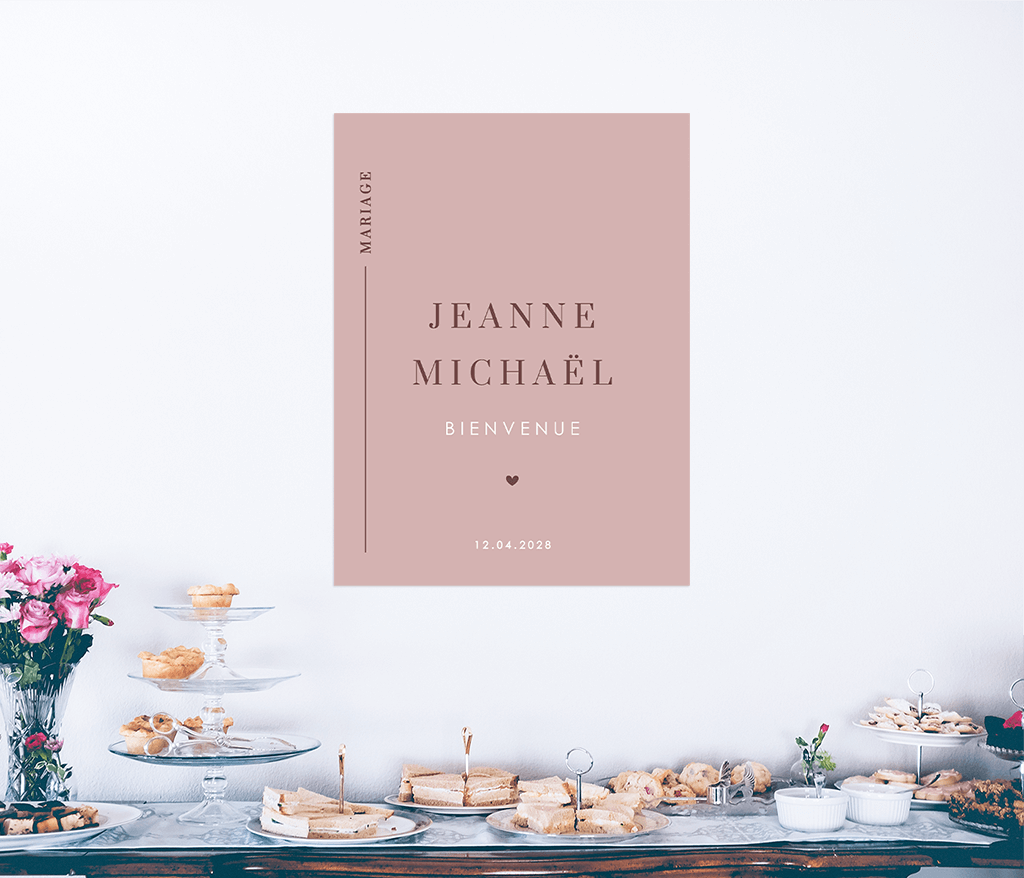 Affiche de bienvenue élégant dans les tons vieux rose