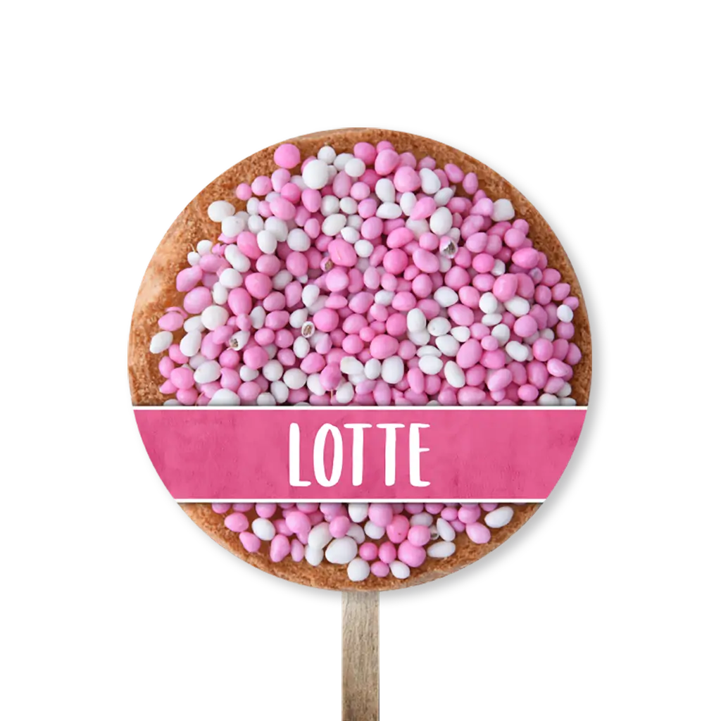 Roze tuinbord met beschuit met Muisjes® voor een meisje