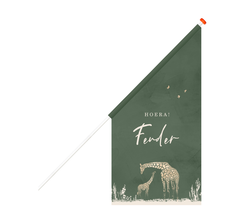 Groene velvet geboortevlag met moeder en kind giraffe