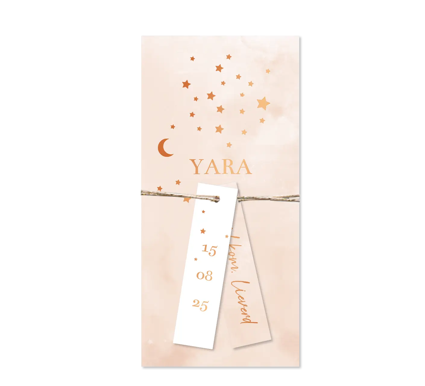 Lief label geboortekaartje meisje met roze watercolour