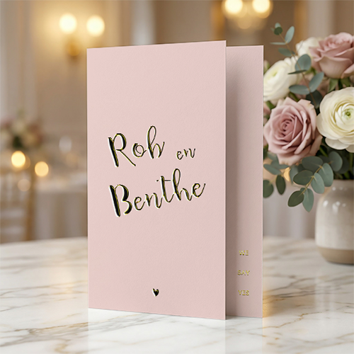 Trouwkaart met smalle voorkant en goudfolie