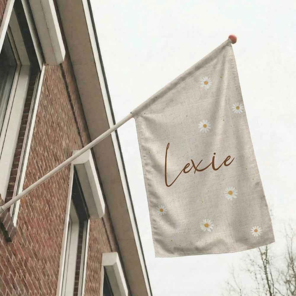 Geboortevlag linnen look madeliefjes