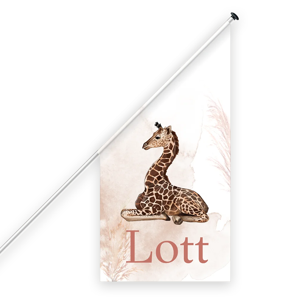 Geboortevlag met lief girafje en roze watercolour