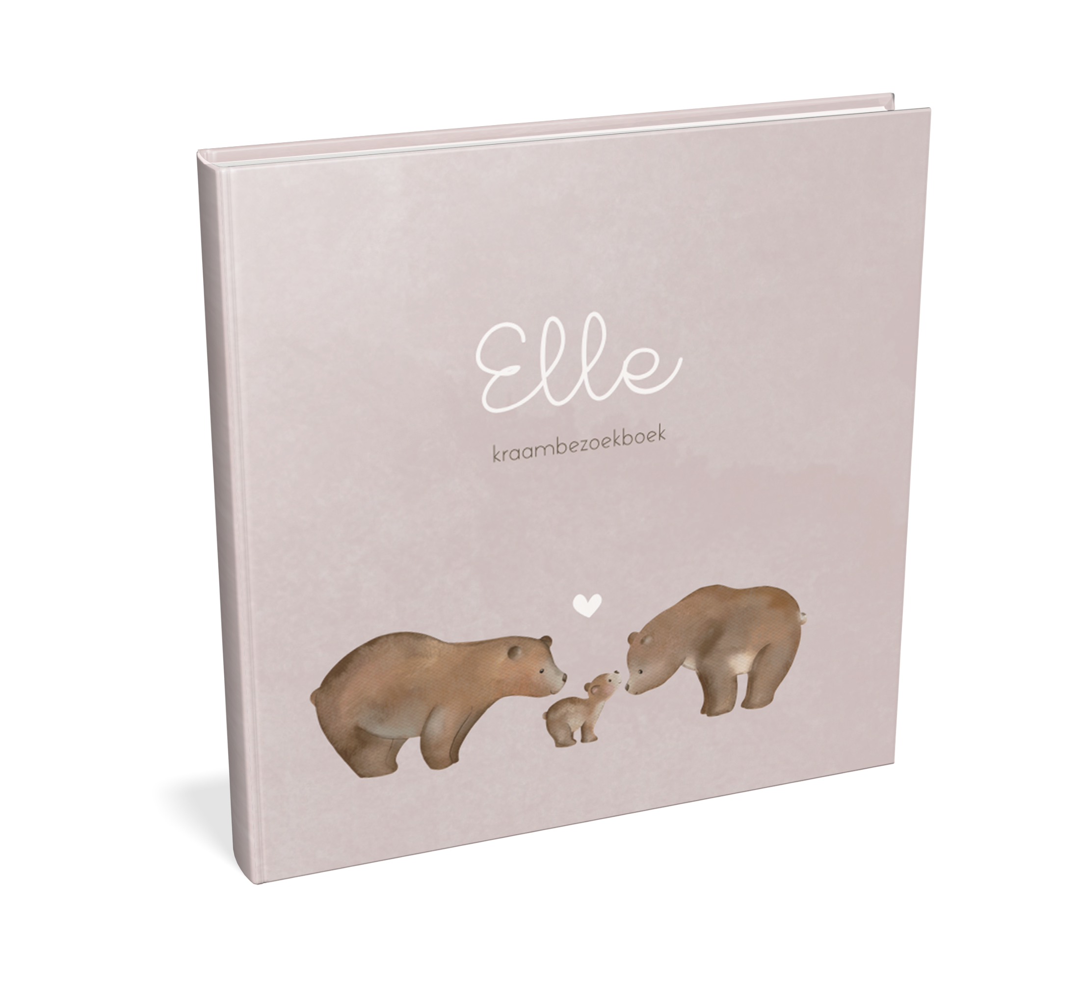 Roze watercolour kraambezoekboek met berenfamilie en hartje