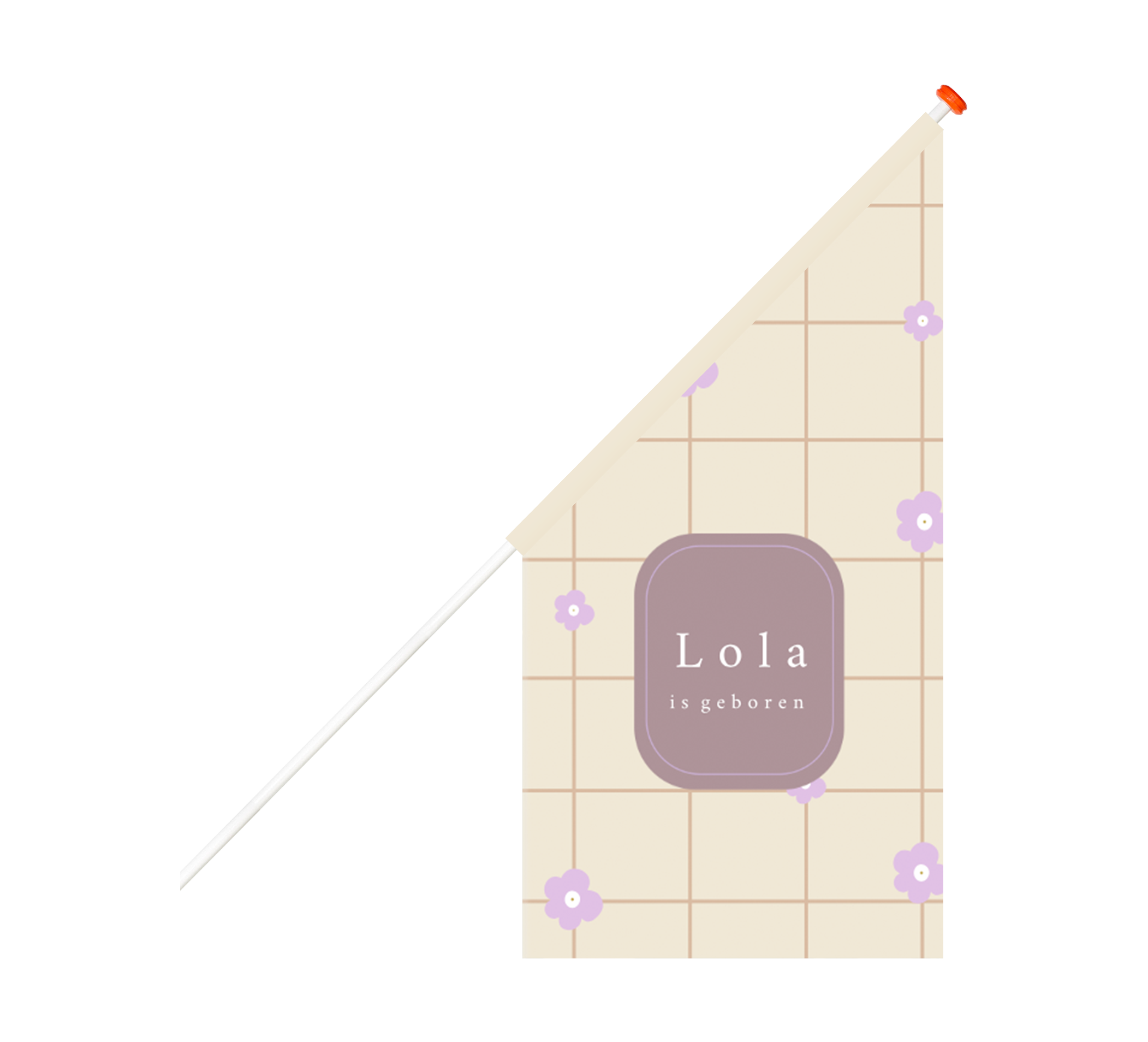 Geboortevlag met ruitjespatroon en lila bloemetjes
