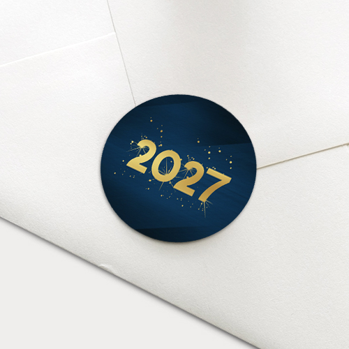 Nieuwjaar sluitzegel met jaartal 2027 en gouden stippen