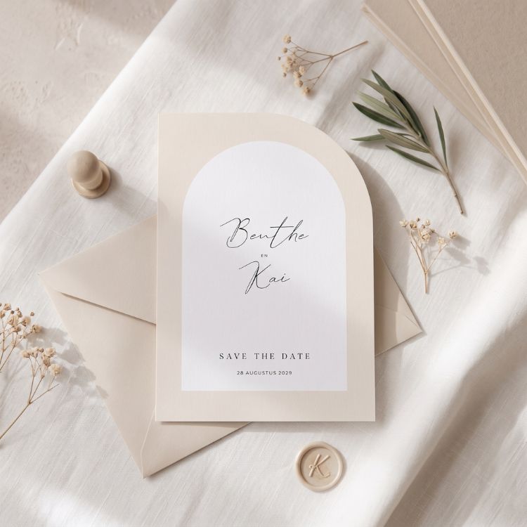 Save the Date minimalistisch beige wit