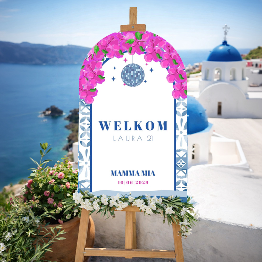 Welkomstbord mamma mia 21 diner