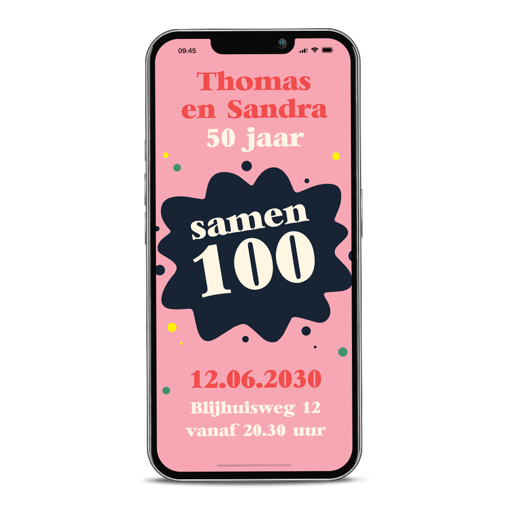 Digitale uitnodiging verjaardag samen 100 met confetti
