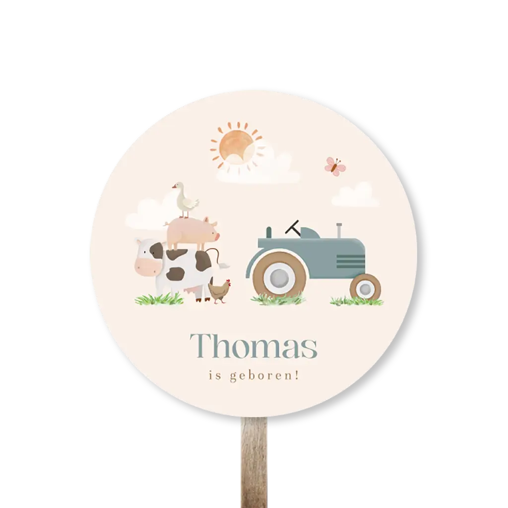 Tuinbord rond met vrolijke boerderijdieren