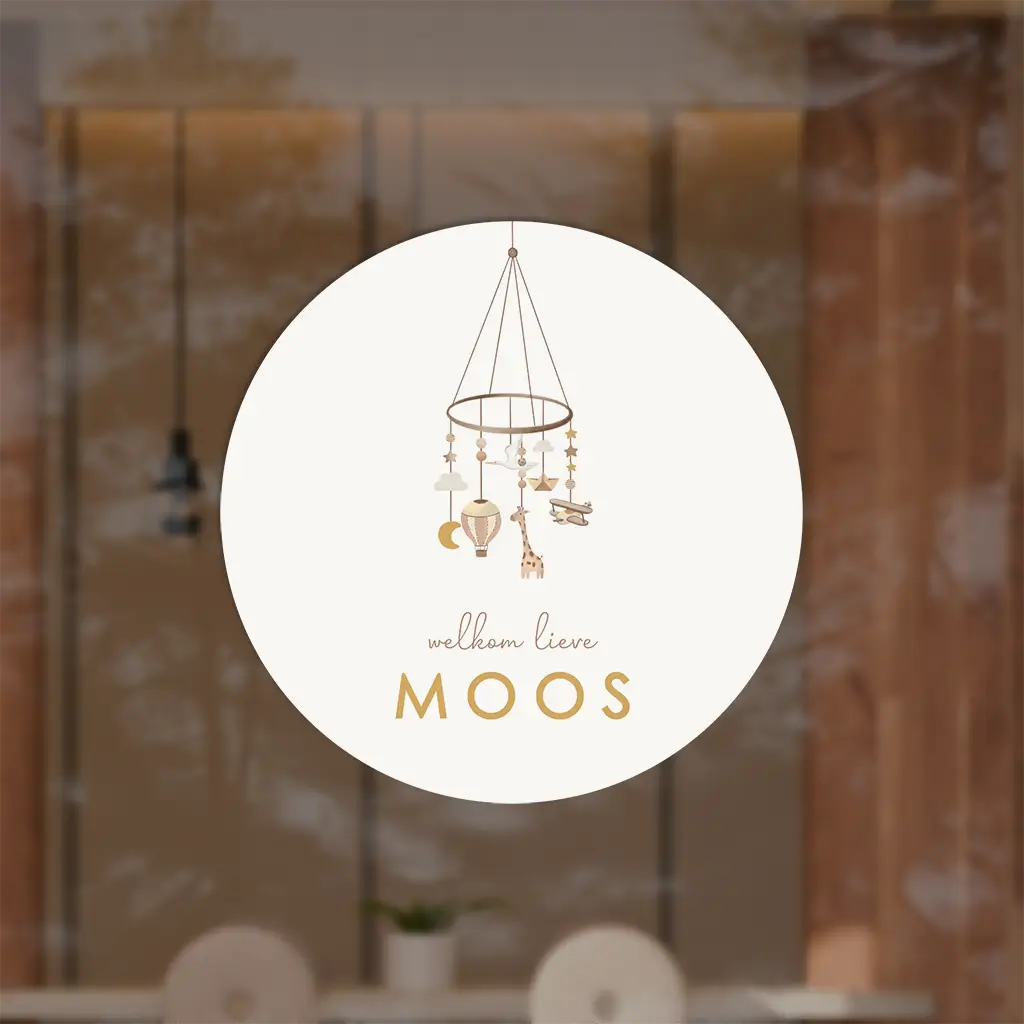 Lieve ronde raamsticker illustratie van baby mobiel