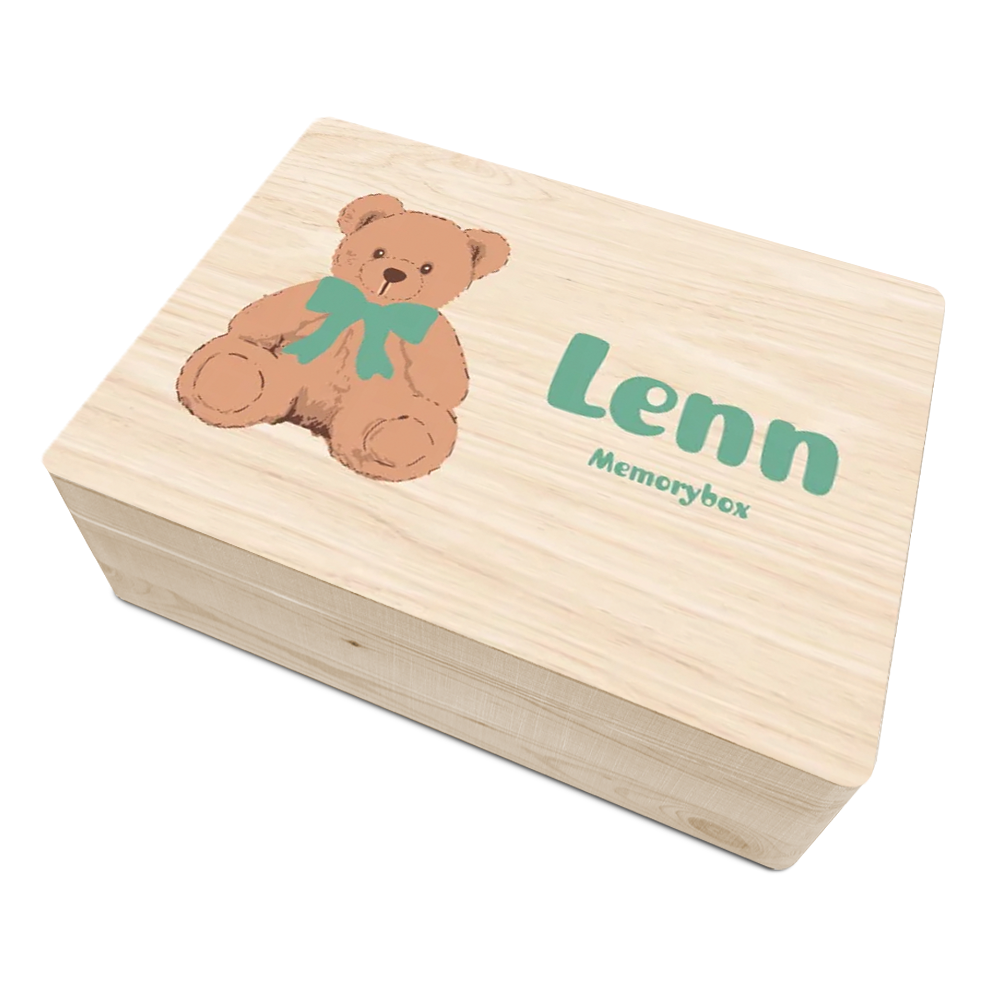Memorybox geboorte met illustratie teddybeertje met strik